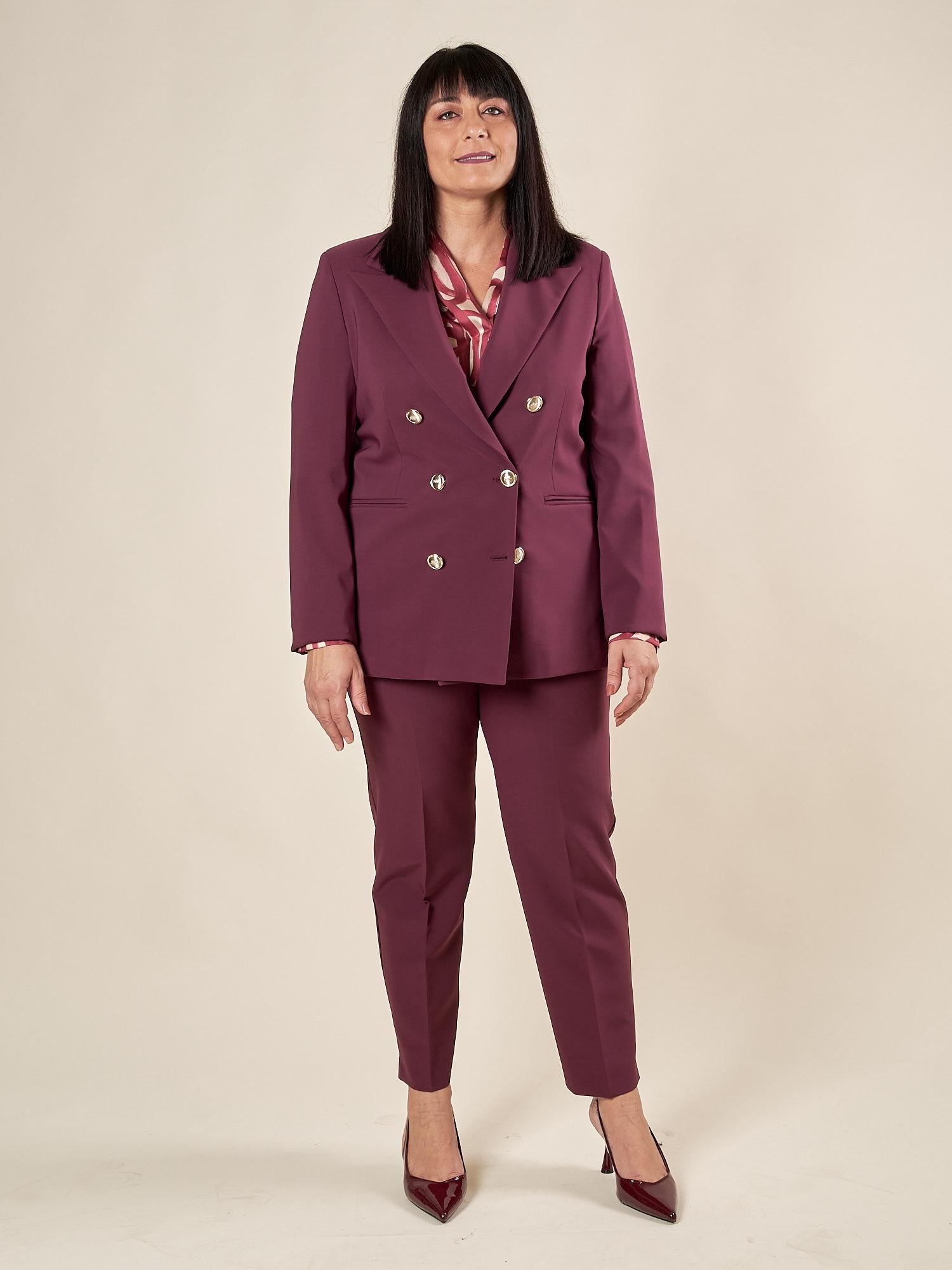 Giacca Donna Curvy doppiopetto in tessuto tecnico foderato con bottoni oro. F299YBFALICE BURGUNDY Lizalù