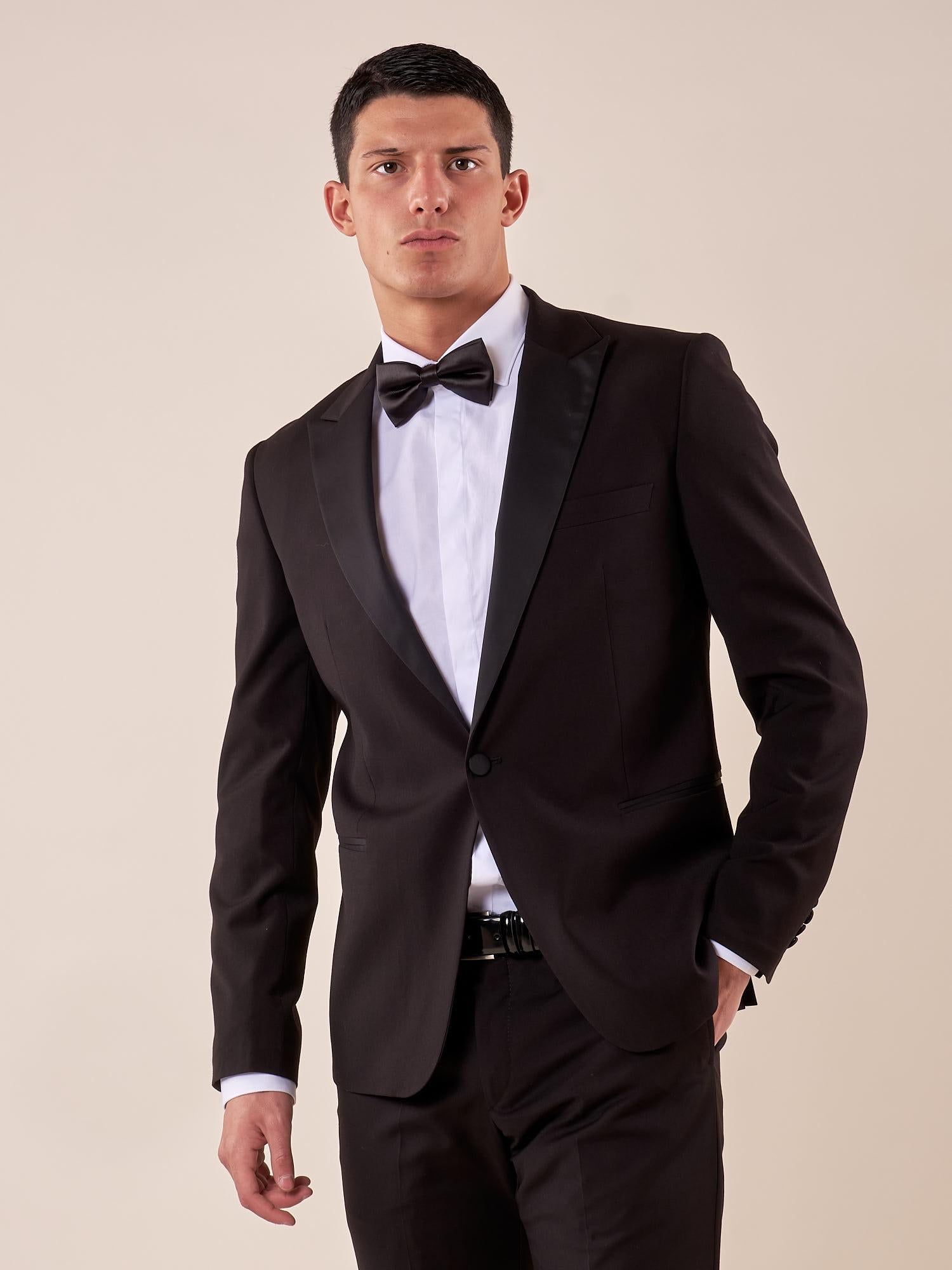 Abito classico cerimonia giacca rever a lancia in raso uomo. TM/NAPOLIPRL NERO ITALIAN FORMAT