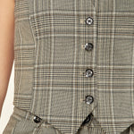 Gilet donna corto in Principe di Galles. Stile sartoriale e vestibilità regolabile. GL003806 BEIGE/MORO ARTIGLI