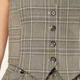 Gilet donna corto in Principe di Galles. Stile sartoriale e vestibilità regolabile. GL003806 BEIGE/MORO ARTIGLI