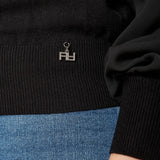 Maglia donna collo alto con pietre e maniche in georgette. MA003091 NERO ARTIGLI