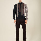 Maglia invernale da uomo in misto viscosa con collo lupetto e righe verticali. Calda, elegante e confortevole, perfetta per look casual o raffinati. MI3174H NERO HAMAKI-HO