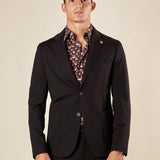 Giacca da Uomo Elegante in Tessuto Punto Milano Due Bottoni, Tasche a Toppa. OE1F2W5G17 NERO OVER-D