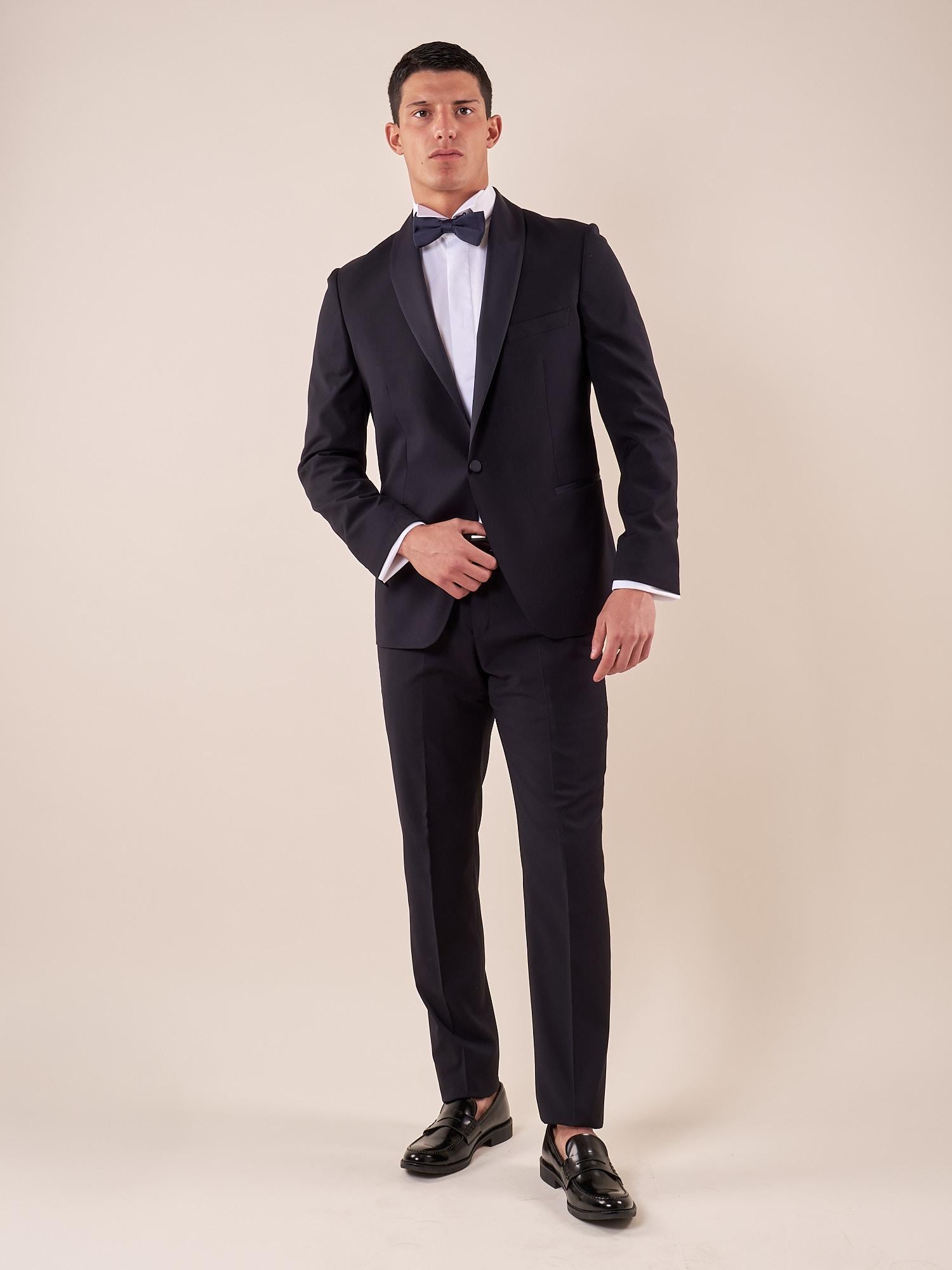 Abito smoking cerimonia elegante giacca monopetto uomo TM/NAPOLIPRS BLU ITALIAN FORMAT