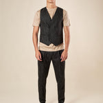 Gilet da Uomo Doppio Petto in Tessuto Gessato  Eleganza Sartoriale con Tasche a Frisi. OE12W5I01 NERO OVER-D
