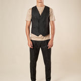 Gilet da Uomo Doppio Petto in Tessuto Gessato  Eleganza Sartoriale con Tasche a Frisi. OE12W5I01 NERO OVER-D