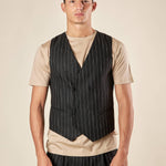 Gilet da Uomo Doppio Petto in Tessuto Gessato  Eleganza Sartoriale con Tasche a Frisi. OE12W5I01 NERO OVER-D