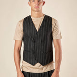 Gilet da Uomo Doppio Petto in Tessuto Gessato  Eleganza Sartoriale con Tasche a Frisi. OE12W5I01 NERO OVER-D