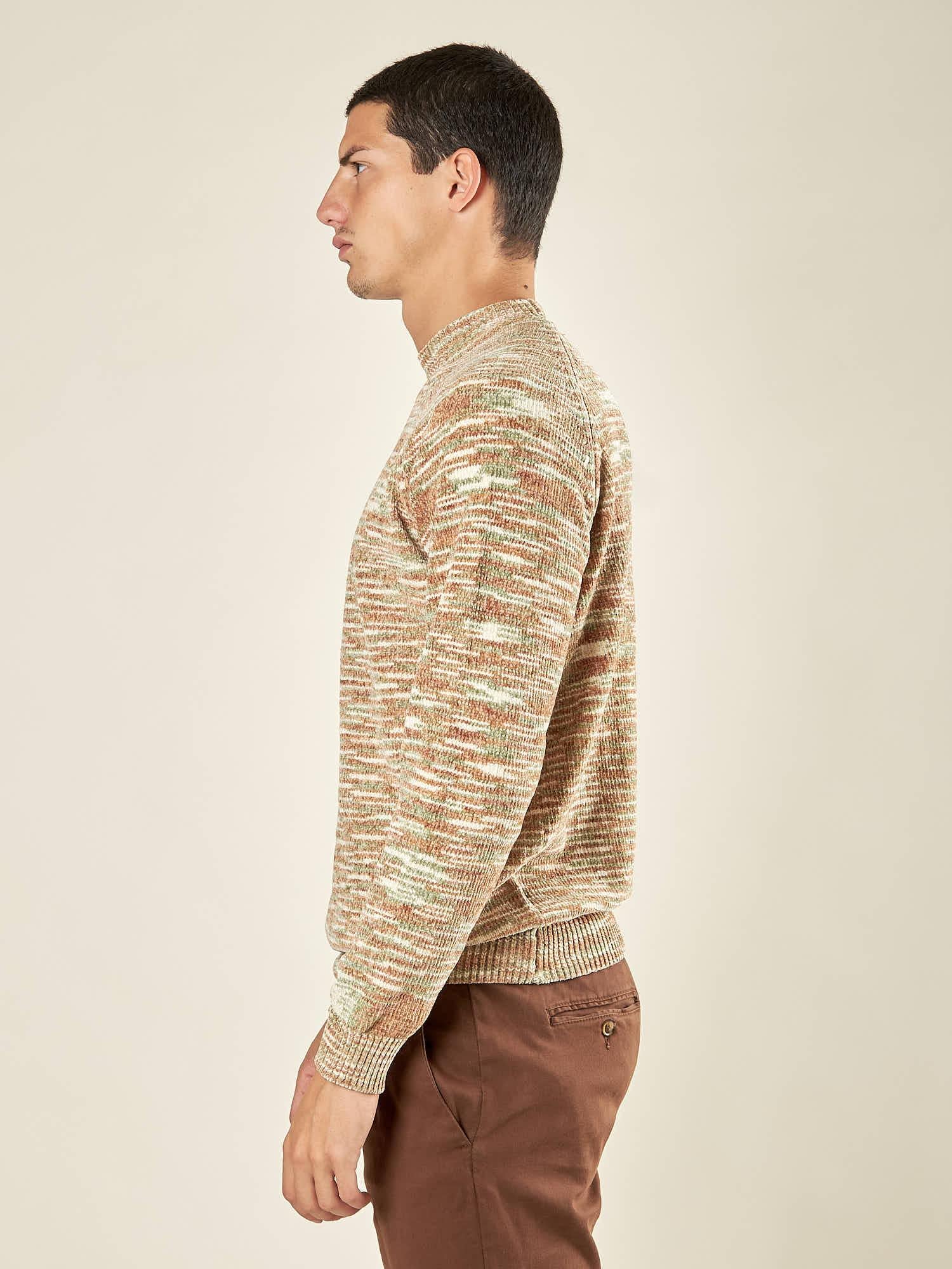 Maglia Uomo Manica Lunga Fantasia in Ciniglia con Girocollo Alto. Comfort e Stile Invernale. OE1F2W5M67 OLIVA OVER-D