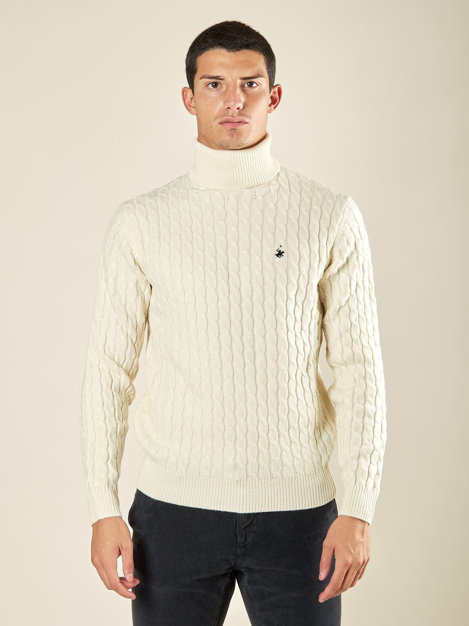 Maglia Uomo Invernale Dolcevita a Trecce. Eleganza e Comfort Termico. M431719 PANNA BEVERLY HILLS POLO CLUB