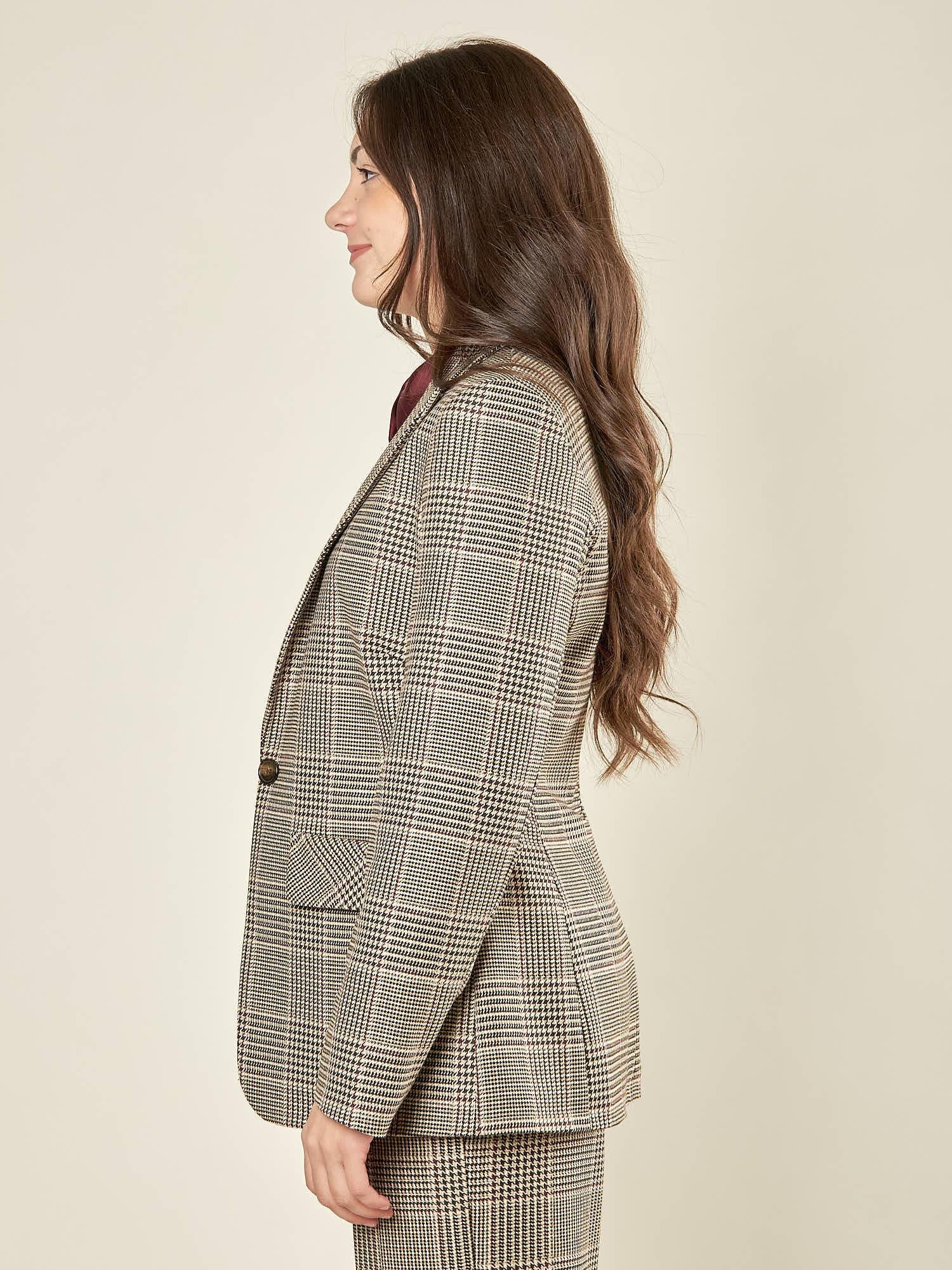 Giacca donna principe di Galles ad un bottone. GI003459 MORO/AVORIO ARTIGLI