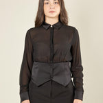 Camicia donna in voile con baschina in raso. CA003231 NERO ARTIGLI