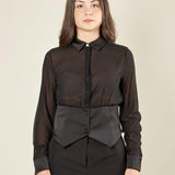 Camicia donna in voile con baschina in raso. CA003231 NERO ARTIGLI