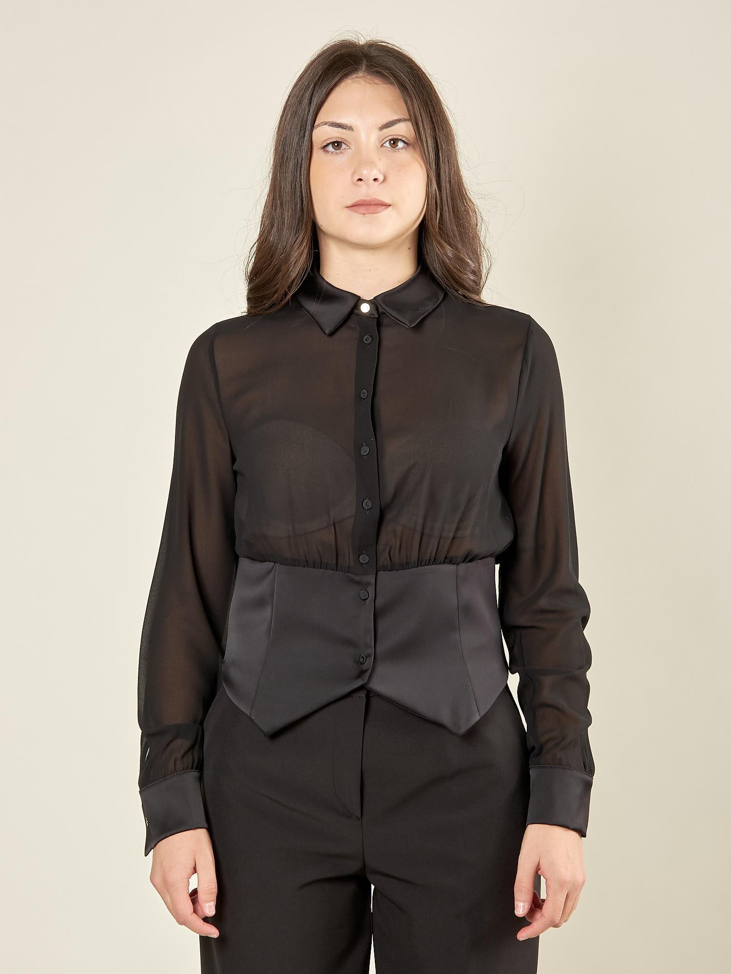 Camicia donna in voile con baschina in raso. CA003231 NERO ARTIGLI