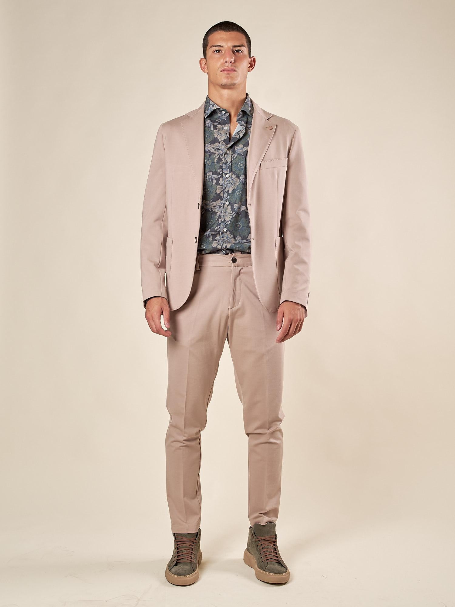 Pantalone da Uomo in Punto Milano Tasche allAmericana Passacinta ed Elastico Dietro per Comfort e Stile. OE1F2W5P26 BEIGE OVER-D