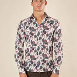 Camicia da uomo manica lunga in tessuto stretch fantasia. OE1F2W5C14 PANNA OVER-D