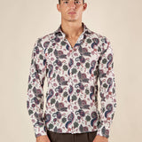 Camicia da uomo manica lunga in tessuto stretch fantasia. OE1F2W5C14 PANNA OVER-D