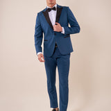 Abito classico cerimonia giacca rever a lancia in raso uomo. TM/NAPOLIPRL PETROLIO ITALIAN FORMAT