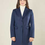Cappotto donna monopetto. Due bottoni, tasca a pattina e vestibilità affiancata. CP003189 BLU ARTIGLI