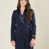 Abito donna doppiopetto con rever in raso e bottoni rivestiti. Eleganza senza tempo AB003477 BLU ARTIGLI