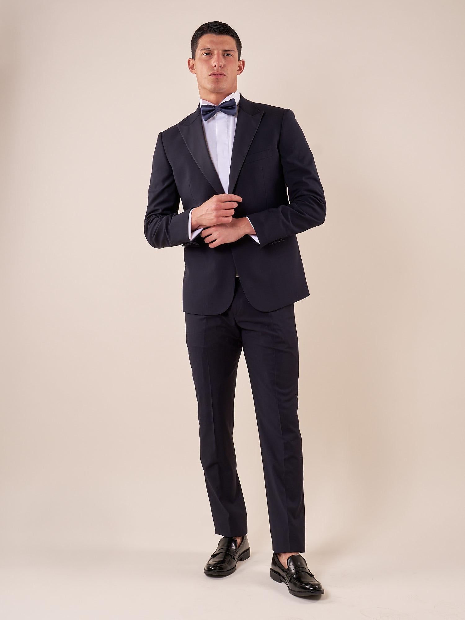 Abito classico cerimonia giacca rever a lancia in raso uomo. TM/NAPOLIPRL BLU ITALIAN FORMAT