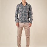 Camicia Uomo Stretch Manica Lunga fantasia floreale con collo francese. OE1F2E5C12 MILITARE OVER-D