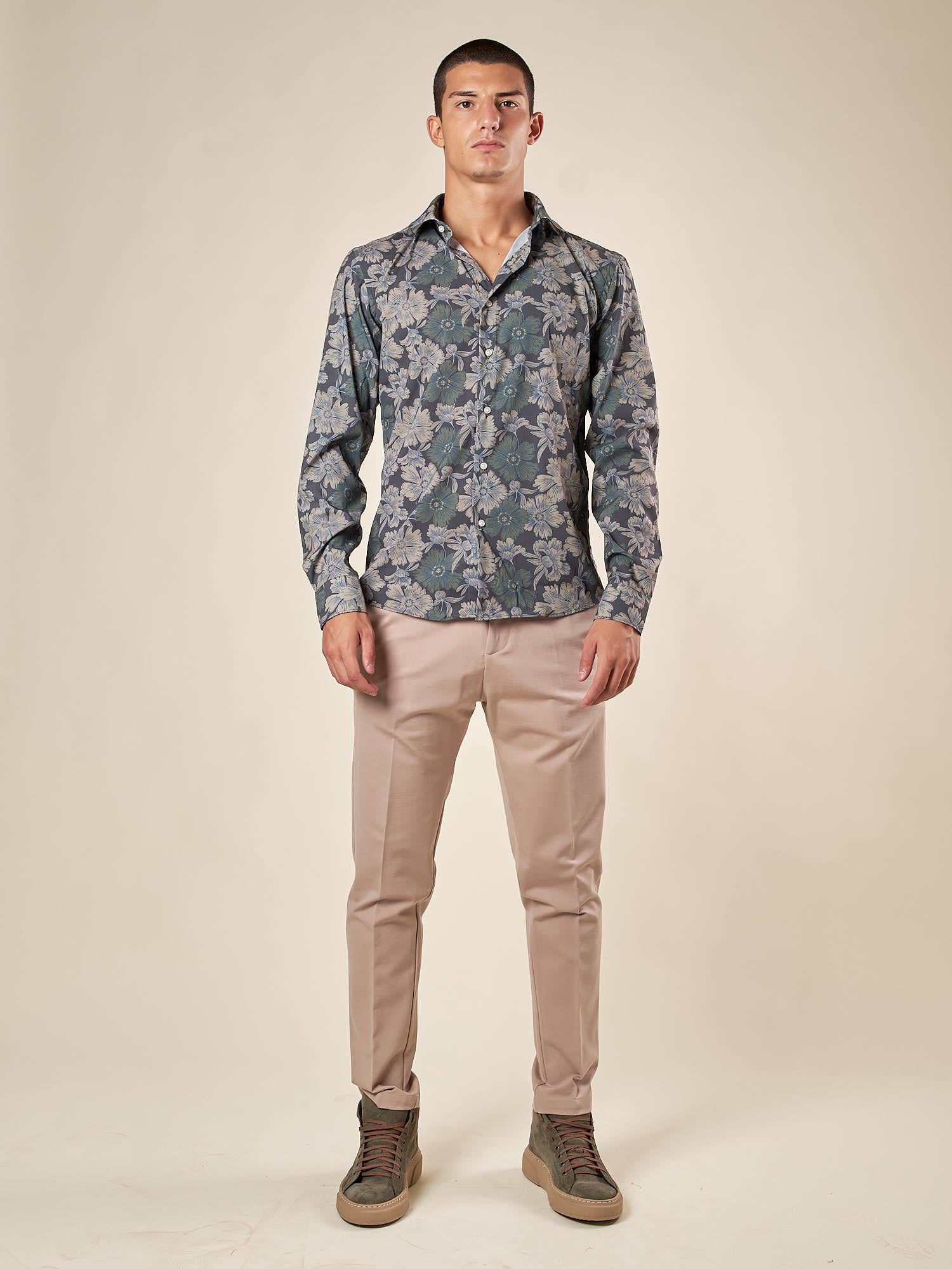 Camicia Uomo Stretch Manica Lunga fantasia floreale con collo francese. OE1F2E5C12 MILITARE OVER-D