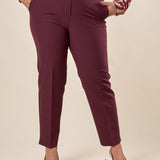 Pantalone Donna Curvy in tessuto tecnico con spacchetto e bottone oro. F299YBFALIDA BURGUNDY Lizalù