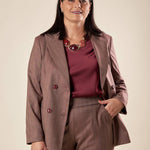 Giacca Donna Curvy doppiopetto in tessuto spigato con riga gessata. F646YBFDEMETRA AMARONE Lizalù