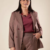 Giacca Donna Curvy doppiopetto in tessuto spigato con riga gessata. F646YBFDEMETRA AMARONE Lizalù