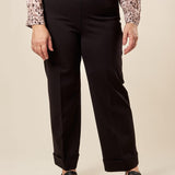 Pantalone Donna Curvy in Punto Milano  Palazzo Dritto alla Caviglia con Risvoltone. F646YBFAMORE NERO Lizalù