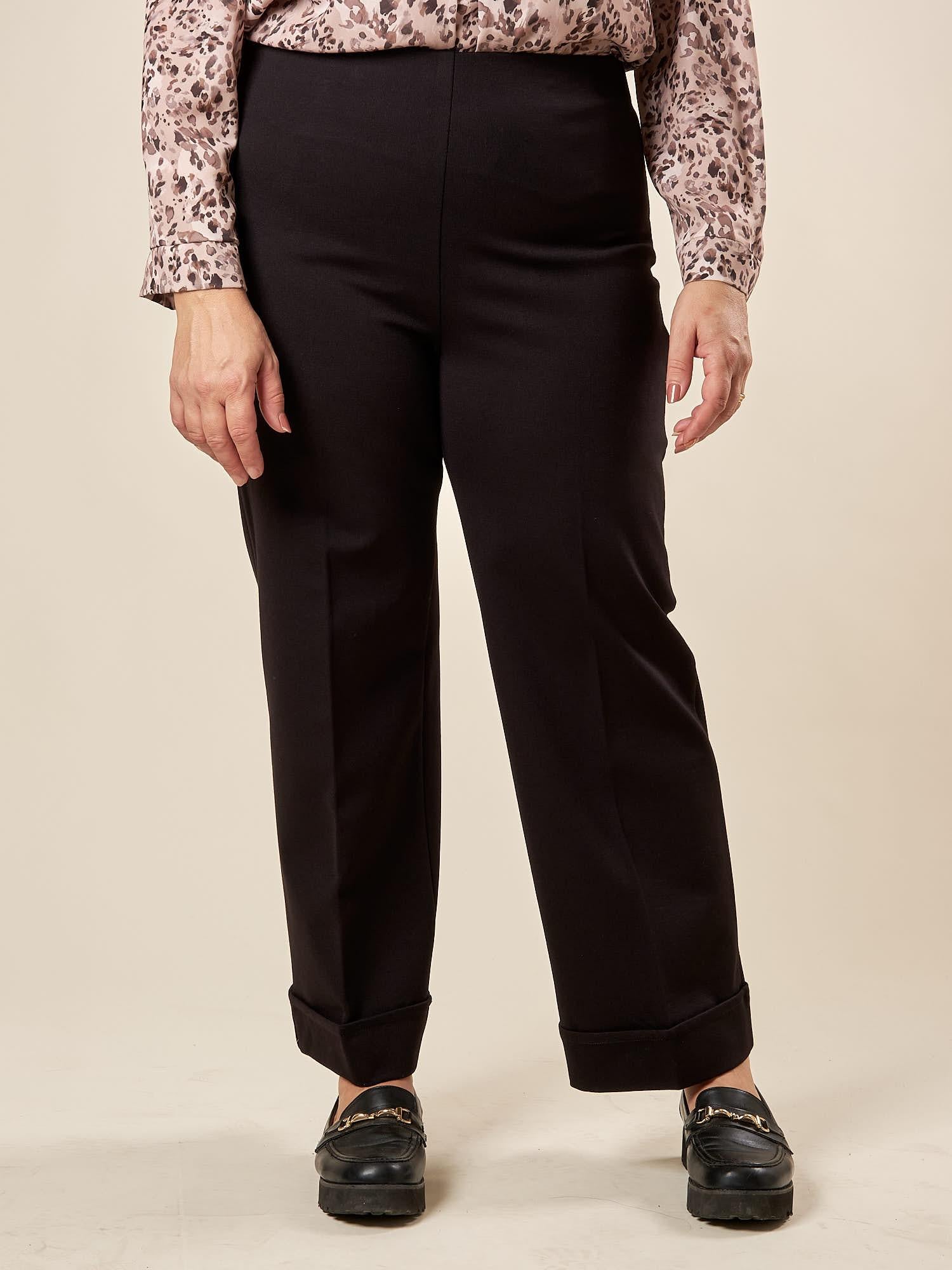 Pantalone Donna Curvy in Punto Milano  Palazzo Dritto alla Caviglia con Risvoltone. F646YBFAMORE NERO Lizalù