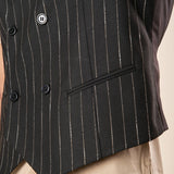 Gilet da Uomo Doppio Petto in Tessuto Gessato  Eleganza Sartoriale con Tasche a Frisi. OE12W5I01 NERO OVER-D