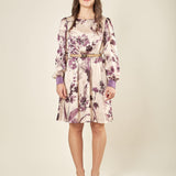 Abito donna corto in fantasia. Maniche lunghe, girocollo ed elastico in vita. AB003305 AVORIO/TROPEA ARTIGLI