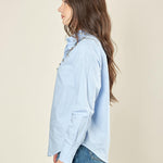 Camicia donna in cotone con applicazioni di pietre. CA002958 CELESTE ARTIGLI