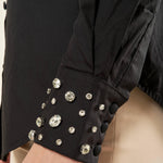 Camicia donna in cotone con pietre sui polsi. Manica lunga, bottoni tono su tono. CA003361 NERO ARTIGLI