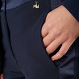 Pantalone palazzo donna in scuba crepe con bande laterali in raso. Eleganza fluida e comfort contemporaneo. PA003479 BLU ARTIGLI