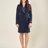 Abito donna doppiopetto con rever in raso e bottoni rivestiti. Eleganza senza tempo AB003477 BLU ARTIGLI