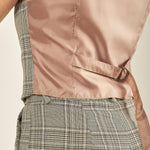 Gilet donna corto in Principe di Galles. Stile sartoriale e vestibilità regolabile. GL003806 BEIGE/MORO ARTIGLI
