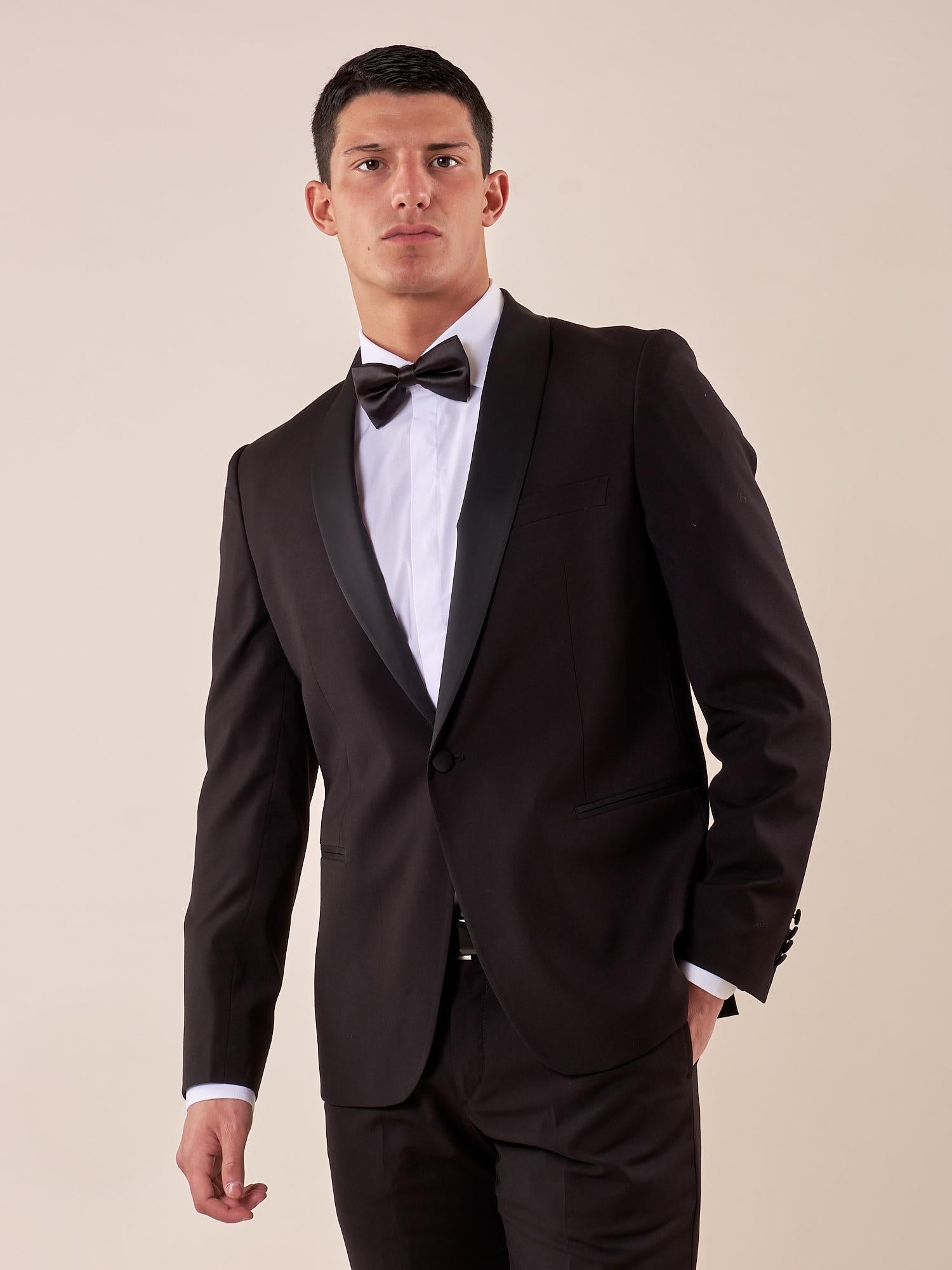 Abito smoking cerimonia elegante giacca monopetto uomo TM/NAPOLIPRS NERO ITALIAN FORMAT