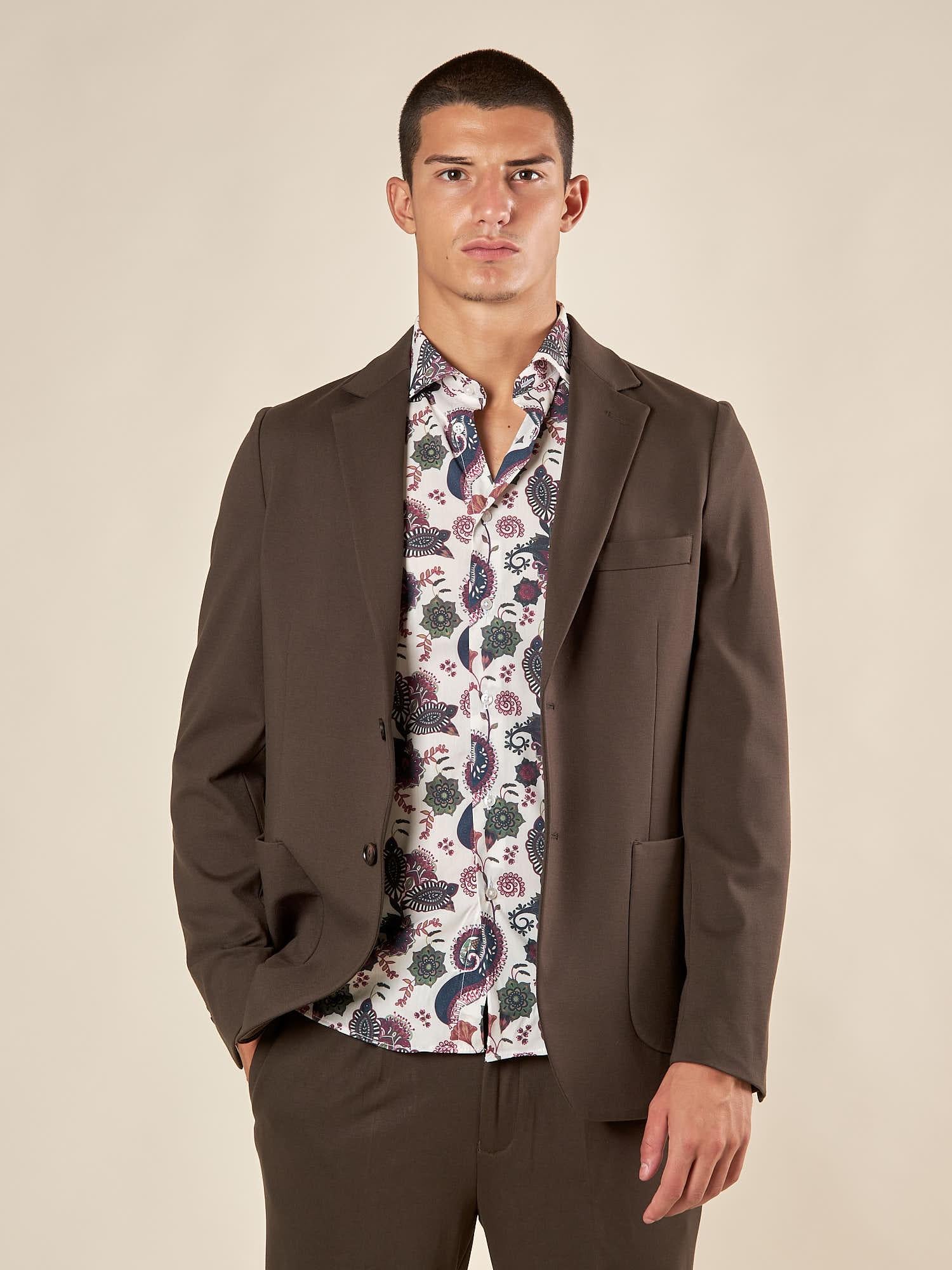 Giacca da Uomo in Tessuto Punto Milano Comfort Elegante con Tasche a Toppa. GAI1621H VERDE HAMAKI-HO