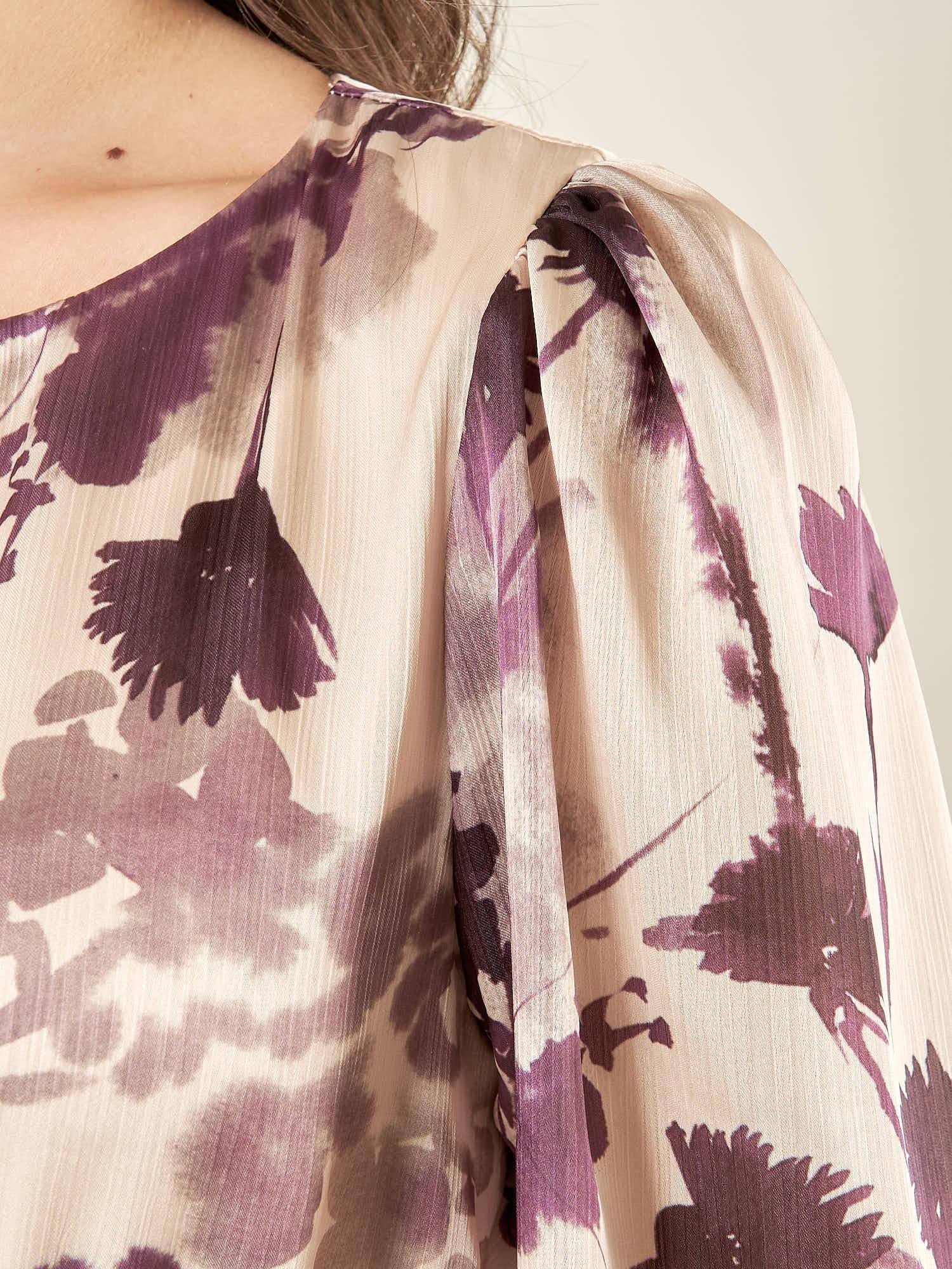 Abito donna corto in fantasia. Maniche lunghe, girocollo ed elastico in vita. AB003305 AVORIO/TROPEA ARTIGLI