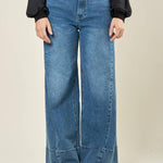 Jeans donna a palazzo. Modello 5 tasche con cuciture laterali. AMR/DX6024 DENIM EXTASY