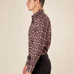 Camicia da Uomo Fantasia Floreale Manica Lunga con Collo Francese, OE1F2W5C13 MORO OVER-D