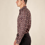 Camicia da Uomo Fantasia Floreale Manica Lunga con Collo Francese, OE1F2W5C13 MORO OVER-D