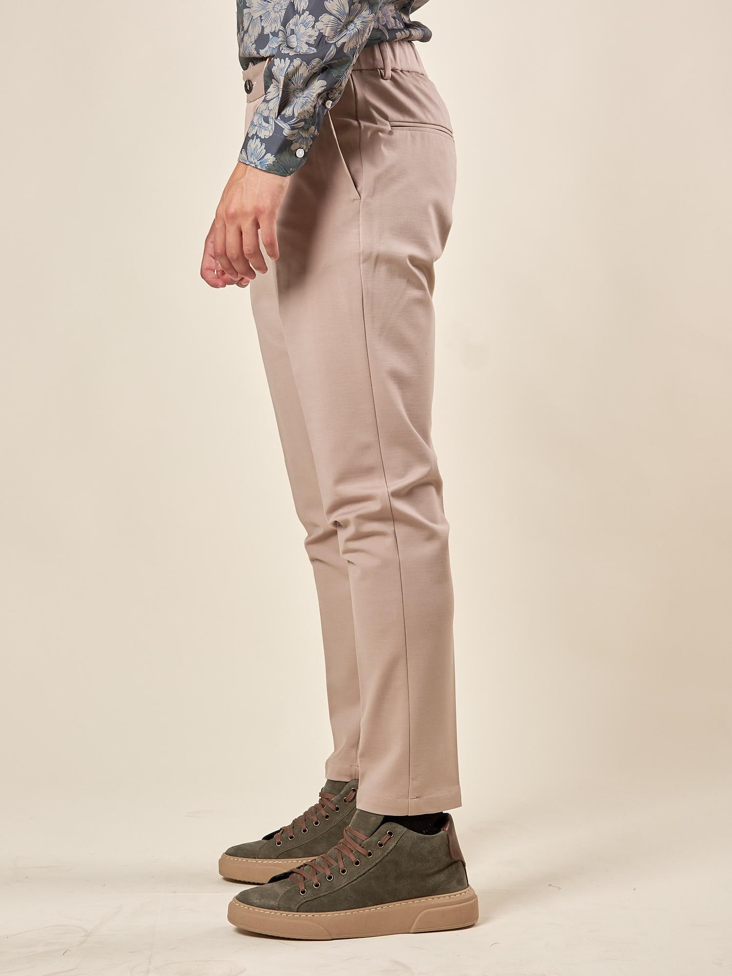 Pantalone da Uomo in Punto Milano Tasche allAmericana Passacinta ed Elastico Dietro per Comfort e Stile. OE1F2W5P26 BEIGE OVER-D