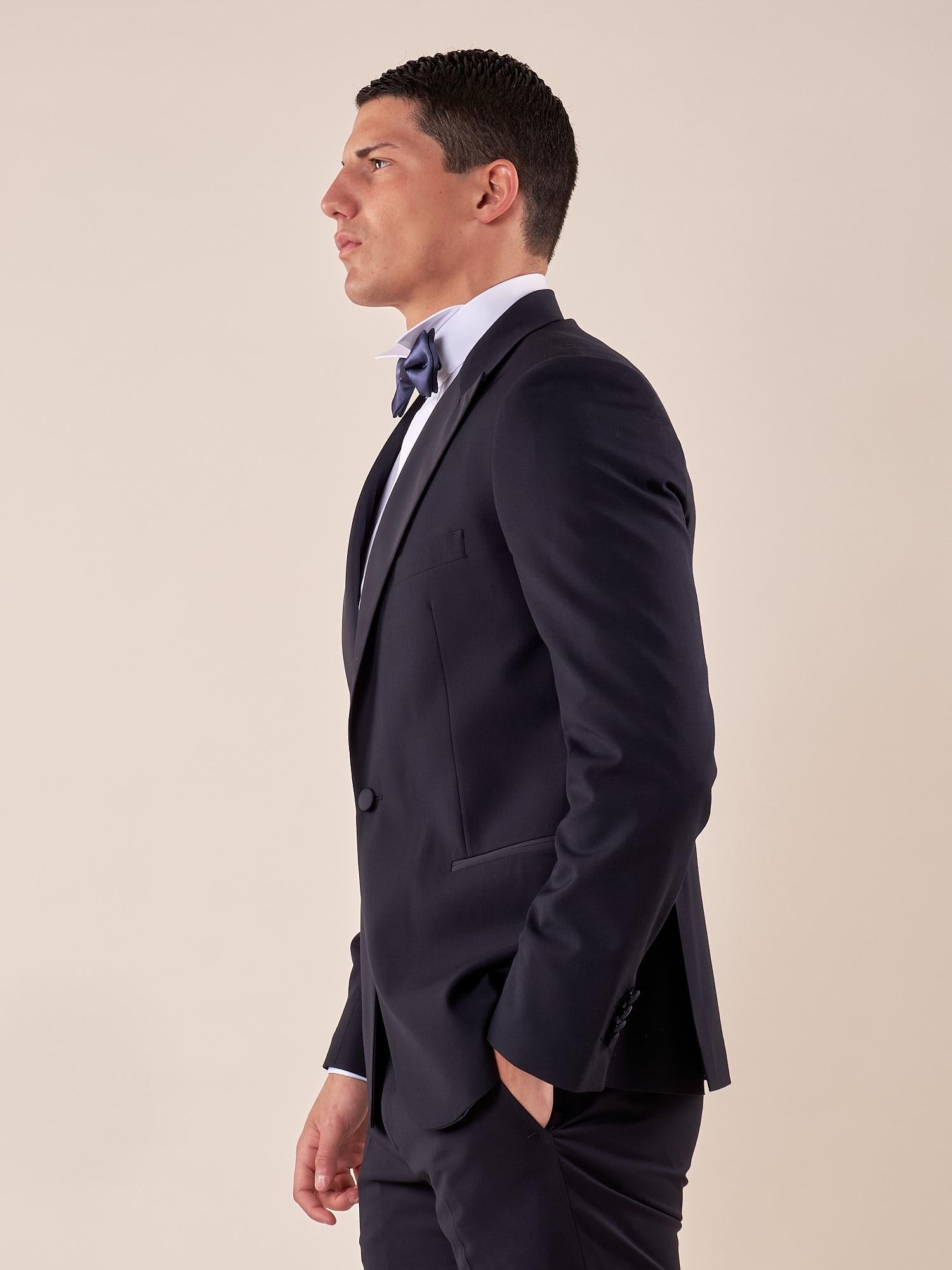 Abito classico cerimonia giacca rever a lancia in raso uomo. TM/NAPOLIPRL BLU ITALIAN FORMAT