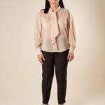 Camicia Donna in tessuto lurex effetto seta con sciarpina al collo. PB8809 BEIGE PATRIZIA BLASIO