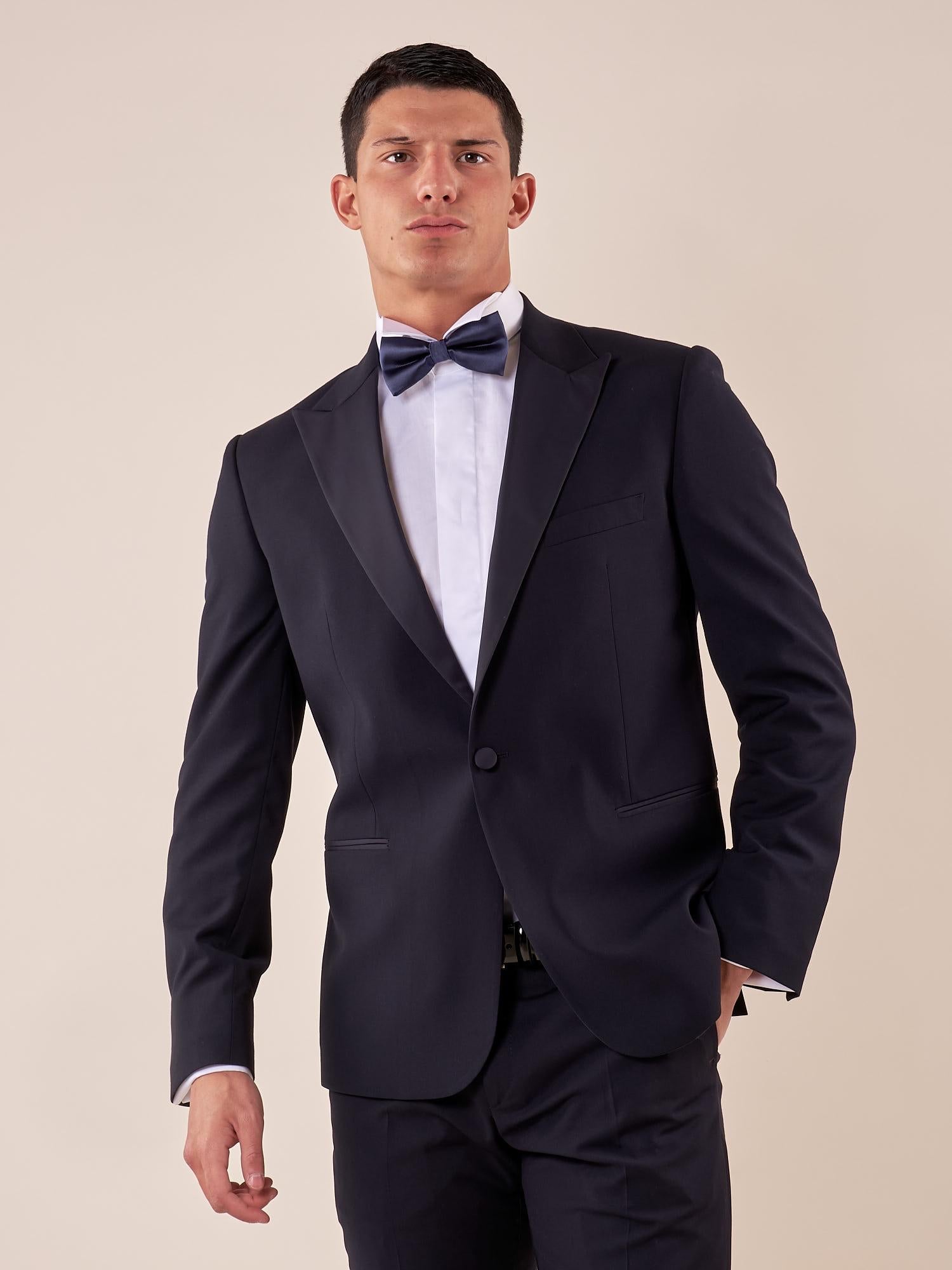 Abito classico cerimonia giacca rever a lancia in raso uomo. TM/NAPOLIPRL BLU ITALIAN FORMAT