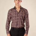 Camicia da Uomo Fantasia Floreale Manica Lunga con Collo Francese, OE1F2W5C13 MORO OVER-D